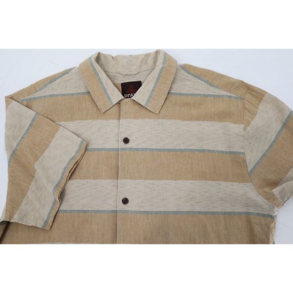 prana shirt Mens XL crocket short‎ sleeve button up striped hemp organic cotton - Picture 1 of 12